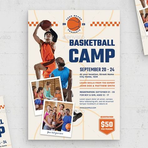 Basketball Camp Flyer Template Camp Flyer, Basketball Camp, Street Names, College Basketball, School College, Team Building, Flyer Template, Graphic Illustration, Poster Design