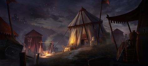 The Legend of King Arthur - Environment Design - Battle of Fort Guinnon by Gargi RoyEverything is set and prepared as King Arthur and his men gear up for the onslaught. The idea here was to establish the environment in a battle camp hours before the enemy strikes - the calm before the storm hits.  For the entire progress breakdown please visit -  https://ift.tt/2ZEnl15  The environment was created in 3D by Jonas Bentzen  to view his amazing rendition please visit - https://ift.tt/2zJlqcV Battle Camp, The Legend Of King Arthur, The Calm Before The Storm, Camping Set, Fantasy Battle, New Fantasy, Calm Before The Storm, Fantasy Art Landscapes, King Arthur