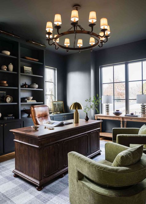 Dark Study Paint Color, Farrow And Ball Navy Blue, Dark Blue Wall Color Paint Colours, Dark Academia Office Paint Colors, Blue Paint For Walls, Hale Navy And Agreeable Gray, Sw Charcoal Blue Color Palette, Best Dark Blue Gray Paint Colors, Paint Color For Library