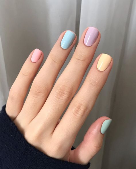 Pastel Nails Designs, Simple Gel Nails, Short Nail, Cute Gel Nails, Soft Nails, Shellac Nails, Rainbow Nails, Short Nail Designs, Pastel Nails