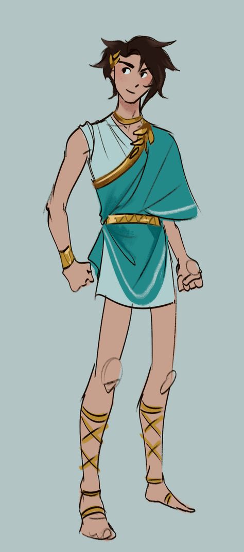 telemachus redesign added some more gold and more cloth to give off a more royal appearence, and made the cyan of his tunic a bit darker Greek God Clothing, Male Greek Outfits, Greek Mythology Clothing, Ancient Greece Aesthetic Outfit, Epic Telemachus, Tunic Drawing, Telemachus Odyssey, Greek Cosplay, Greek Pose Reference