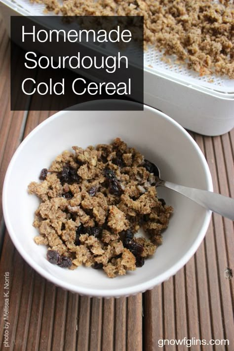 Homemade Sourdough Cold Cereal | We made this last weekend. The kids liked it and it's crunchy, but with wholesome real food goodness. Sourdough Cereal, Healthy Cereal, Cold Cereal, Sourdough Starter Discard Recipe, Sourdough Baking, Dehydrated Food, Starters Recipes, Sourdough Recipes, Sourdough Starter