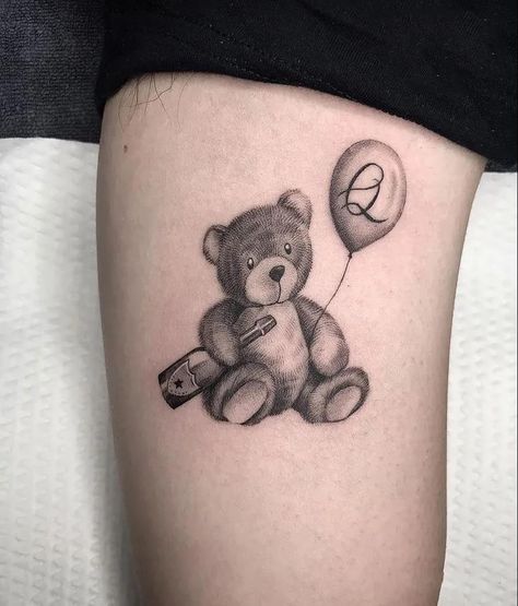 Teddy Bear Tattoo For Men, Teddy Bear Tattoo Designs, Teddy Bear Tattoo Ideas For Women, Tedy Tattoo, Teddy Bear Tattoo, Tattoo Machine Design, Tattoo Ink Sets, Ted Bear, Beer Tattoos