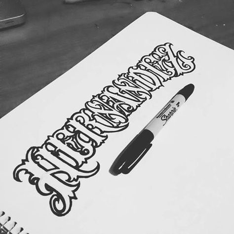 "Hernandez" Tattoo Lettering style by Catrin Valadez Hernandez Tattoo Lettering, Hernandez Tattoo, Old English Font Tattoo, Word Art Drawings, Tattoo Generator, Tattoo Fonts Alphabet, Word Drawings, Chicano Lettering, Tattoo Lettering Styles