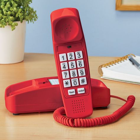 Classic Retro Tabletop Corded Trimline Landline Phone | Collections Etc. Land Line Phone, Magnolia Rugs, Red Aesthetics, Award Ribbons, Line Phone, Plate Ideas, Wall Outlet, Cordless Phone, Collections Etc