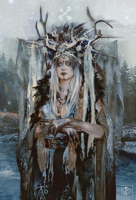 ArtStation - Cuckoo, Reliah A. Shaman Woman, Viking Costume, Heroic Fantasy, White Witch, Witch Art, Witch Aesthetic, Arte Fantasy, Larp, Dark Art