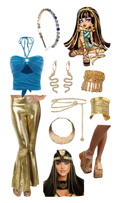 Nefera De Nile Costume, Cleo Denile Costume, Cleo De Nile Costume Ideas, Cleo De Nile Costume Diy, Cleo Monster High Costume, Monster High Cleo, Cleopatra Halloween Costume Monster High, Cleopatra Outfit, Monster High Halloween Costumes Cleo De Nile Gold Mummy Body Suit