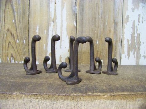 A good solution to my no-coat-closet problem. These babies are going on the wall right by the front door. School Farm, Faux Rust, Farm School, Hat Hooks, Old Farm, Coat Hooks, Coat Rack, Decoration Ideas, Cast Iron