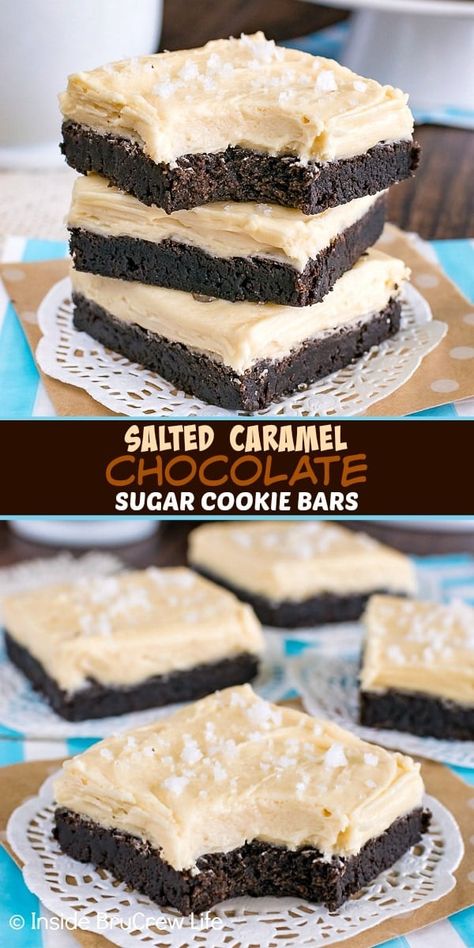 Chocolate Cookie Bars, Simple Chocolate Chip Cookie Recipe, Salted Caramel Frosting, Salted Caramels, Chocolate Sugar Cookies, Sugar Cookie Bars, Caramel Frosting, Dessert Bar Recipe, Salted Caramel Chocolate