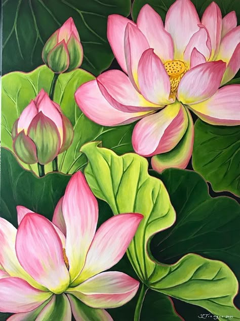 Lotus On Canvas, Lotus Canvas Painting Acrylics, Acrylic Lotus Painting, Lotus Flower Art Paint, Lotus Flower Painting Acrylics, Flower Painting Canvas Acrylic, Lotus Painting Acrylic, Lotus Canvas Painting, Realistic Flower Painting