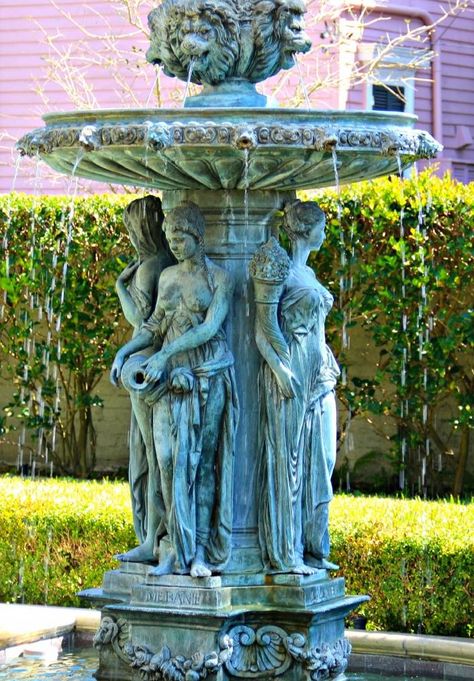 Goddess Statue, Garden District | New Orleans Water Fountain Statue, Fountain Sculpture, Fountain Statue, New Orleans Garden District, Kolam Air, Water Fountain Design, Classic French Style, Fountain Design, Stone Fountains