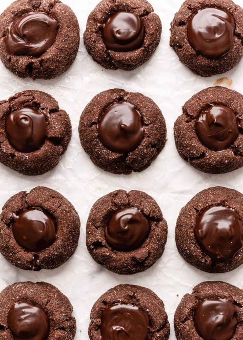 Chocolate Pepper Cookies, Easy Chocolate Drop Cookies, Brownie Thumbprint Cookies, Chocolate Cherry Thumbprint Cookies, Thumbprint Cookies Chocolate, Crumble Cookie Recipe, Chocolate Drop Cookies, Eggless Cookie Recipes, Tuesday Recipes