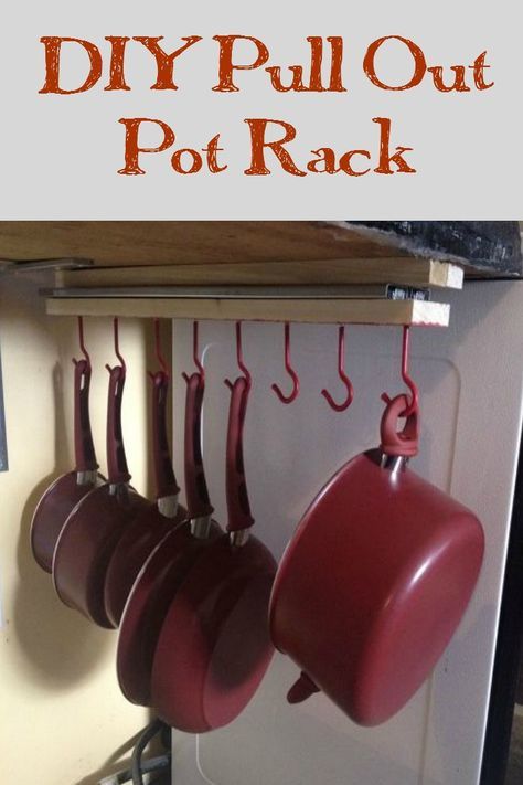 Make your own high-end DIY pull out pot rack easily Pots And Pans Rack, Countertops Diy, Hometalk Diy, Organizing Storage, Pan Storage, Pot Racks, Desain Pantry, Pan Rack, Kabinet Dapur