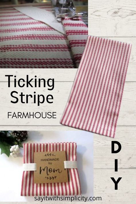 If you love farmhouse, you'll love this ticking strip towel. Learn how to make your own in this DIY tutorial. Dyi Kitchen Towels, Making Tea Towels, Farmhouse Sewing Projects, Homemade Towels, Tea Towel Diy, Diy Kitchen Towels, Dish Towels Diy, Diy Dish Towels, Kitchen Towels Diy