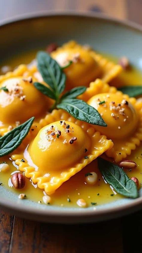 Pumpkin Ravioli With Sage Brown Butter Butter Sage Ravioli, Brown Butter Sauce For Pumpkin Ravioli, Pumpkin Ravioli With Sage Brown Butter, Brown Butter Sage Sauce For Ravioli, Pumpkin Sage Ravioli, Pumpkin Ravioli Sauce, Homemade Pumpkin Ravioli, Butter And Sage Sauce, Sage Brown Butter