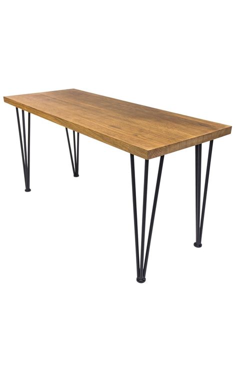 Scandinavian Style Hairpin Oak Dining Table Cafe Industrial, Industrial Style Table, Oak Table Top, High Top Tables, Wooden Dining Table, Metal Furniture Design, Condo Decorating, Metal Dining Table, Metal Table Legs