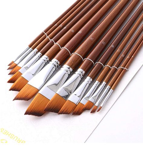 PRICES MAY VARY. ANGULAR WATERCOLOR paint brushes :high quality synthetic bristle with long wooden handle (11 inches to 13 inches in total length).Excellent brush set comes in a variety sizes of angular brushes: #0, 2#, 4#, 6#, 8#, 10#, 12#, #14, #16 #18 #20 #22 #24.suitable for acrylics, inks and gouache. Good for curved strokes and filling corners. can reach small areas with tip. also can be used to cover lots of space. PROFESSIONAL BRUSH SET - Made from HIGH-GRADE IMPORTED NYLON which have gr Painting Oil Paint, Oil Paint Brushes, Paint Brush Set, Acrylic Paint Brushes, Different Kinds Of Art, Professional Paintings, Flat Paint, Watercolor Brushes, Art Brushes