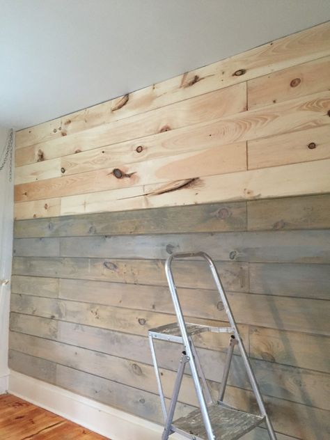 Grey Stained Shiplap Wall, Stain Plywood Walls, Plywood Plank Walls, Painted Wood Plank Wall, Shiplap Diy Wall, Wall Planking Ideas Bedroom, Wood Stain Shiplap Wall, Plank Board Walls, Easy Plank Wall