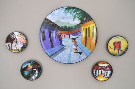 Salvadoran painted plates International Adoption, Latin American Art, Painted Plates, Central American, Art Lesson Plans, One Half, Second Language, Art Lesson, Environmental Art