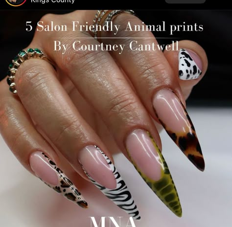 Long Almond Autumn Nails, Almond Nails Designs Cheetah, September Stiletto Nails, Eccentric Nail Designs, Long Almond Nails Designs Fall, Animal Print Almond Nails, Cheetah Print Stiletto Nails, Almond Nails Designs Black Women, Safari Themed Nails