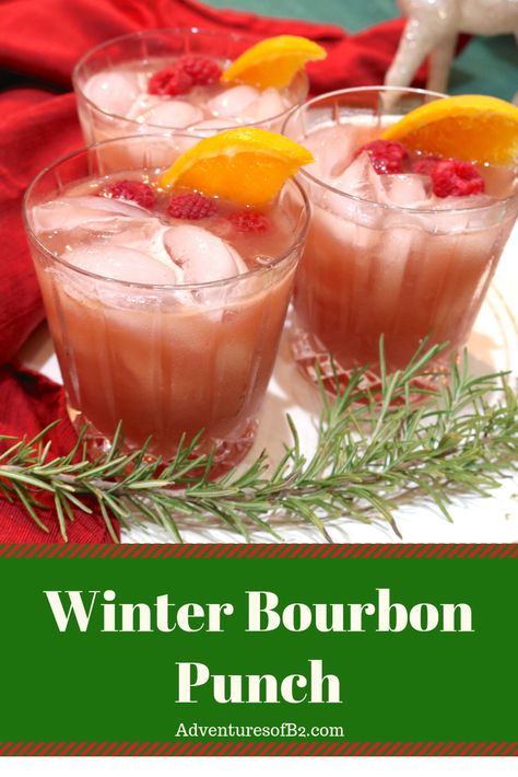 Bourbon Cocktail Winter, Bourbon Punch, Holiday Punch Recipe, Christmas Drinks Alcohol Recipes, Christmas Drinks Alcohol, Bourbon Recipes, Fruity Cocktail, Whiskey Cocktail, Bourbon Drinks