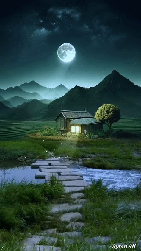 Moon Village, Wallpapers Moon, Night Wallpapers, Pretty Nature Pictures, Night Landscape Photography, Cool Pictures For Wallpaper, Night Landscape, Amazing Nature Photos, Beautiful Locations Nature