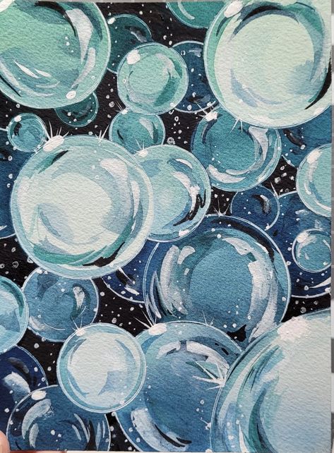 Ocean Bubbles Painting, How To Draw Water Bubbles, Bubble Oil Painting, Painting Of Bubbles, Circle Things To Draw, Bubble Art Painting, How To Paint Bubbles, Water Bubbles Drawing, Bubble Reference