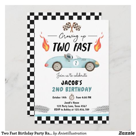 Two Fast Birthday Party, Two Fast Two Furious, Red Race Car, Two Fast Birthday, Car Birthday Party, Cars Birthday Invitations, Red Race, Race Car Birthday Party, Race Party