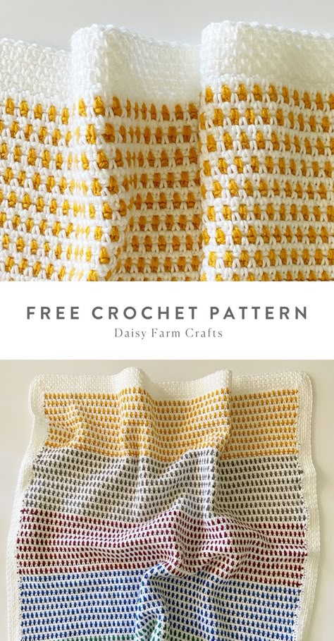 Baby Blanket Crochet Colors, Crochet Blanket Patterns Two Color, Two Color Crochet Blanket Patterns, Moss Stitch Baby Blanket Crochet, Two Color Moss Stitch Crochet, Crochet Different Colors, Crochet Stitches Two Colors, Chunky Moss Stitch Crochet Blanket, Yellow And White Crochet Blanket