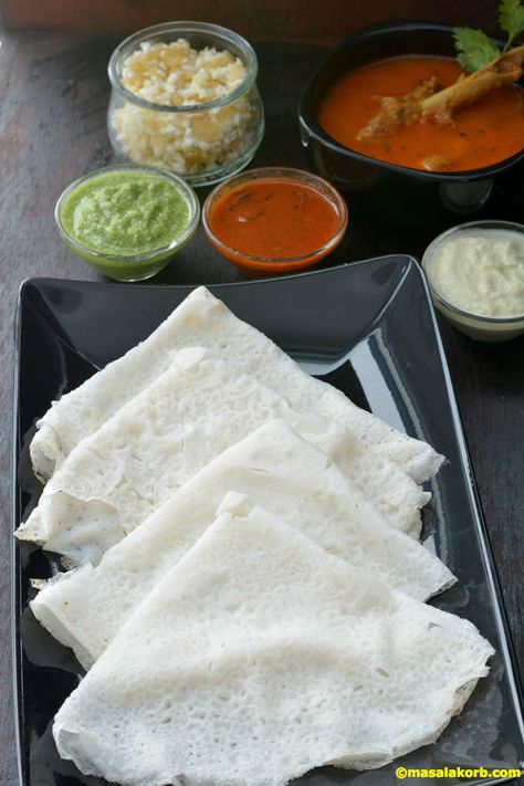 Neer Dosa Recipe, Kerala Pictures, Neer Dosa, Indian Meals, Calorie Snacks, Idli Dosa, Asian Dinners, Quick Bites, Savory Crepes