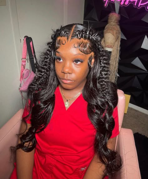 Pinby: aishaa🦋 💕 Frontal Wig Hairstyles, Quick Weave Hairstyles, Protective Hairstyles Braids, Frontal Hairstyles, Pretty Hair Color, Dope Hairstyles, Hair Ponytail Styles, Body Wave Hair, Ponytail Styles