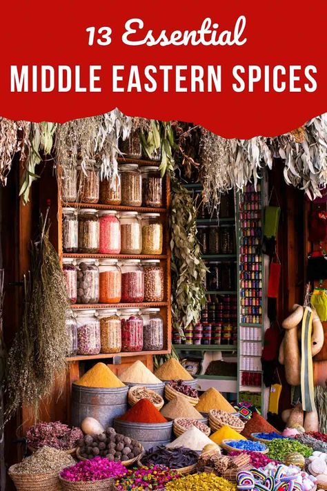 If you want to master Middle Eastern cuisine, keep your kitchen stocked with these 13 essential Middle Eastern spices & seasonings! Assyrian Recipes, Middle Eastern Lentil Soup, Shawarma Spices, Middle Eastern Cuisine, Spices Recipes, Dish Organization, Healthy Eating Inspiration, Middle Eastern Dishes, Kitchen Skills