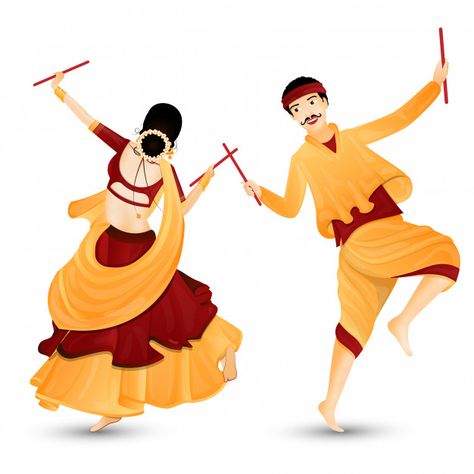 Young couple character dancing with dandiya sticks. Premium Vector | Premium Vector #Freepik #vector #background #banner #flyer #poster Dandiya Sticks, Dance Vector, Character Dance, Rajasthani Art, Dancing Drawings, Dance Paintings, Navratri Images, Happy Navratri, Indian Dance