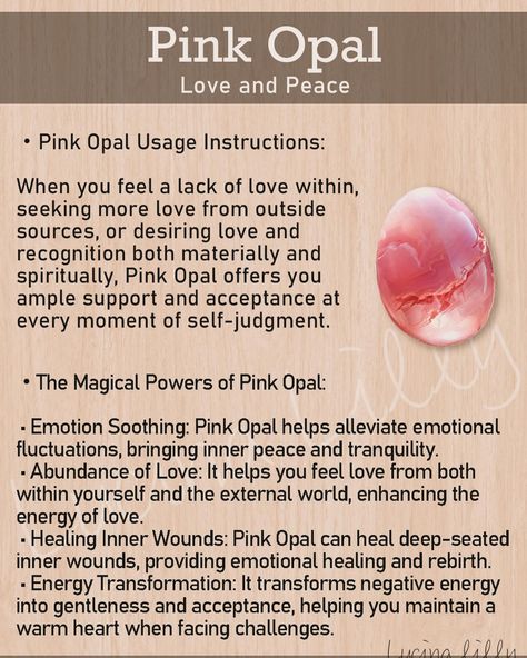 🩷Pink Opal Usage Instructions🩷 🔮Pink Opal Usage Instructions When you feel a lack of love within, seeking more love from outside sources, or desiring love and recognition both materially and spiritually, Pink Opal offers you ample support and acceptance at every moment of self-judgment. 🛍️If you want to have your own Pink Opal,come to my etsy shop and pick one. #pinkopals #pinkopal #crystalenergyhealing #crystalmagicsedona #heartchakra💚 #heartchakra #luckystones #healingcrystalsandstones Pink Opal Crystal Meaning, Opal Crystal Meaning, Lack Of Love, Crystal Magic, More Love, Crystal Meanings, Feeling Loved, Opal Crystal, Emotional Healing