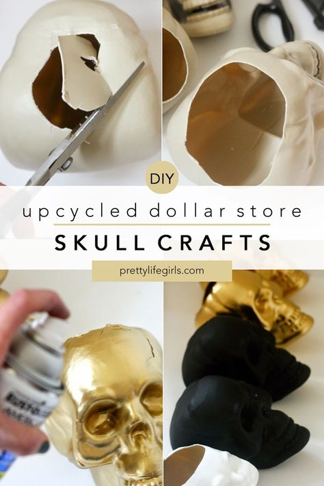 Dollar Tree Mini Skull Crafts, Skull Wedding Centerpieces Diy, Skull Crafts Diy Ideas, Skull Home Decor Diy, Diy Dollar Tree Skull Decor, Stacked Skulls Halloween Diy, Skull Garland Diy, Skull Projects Diy, Skull Party Ideas