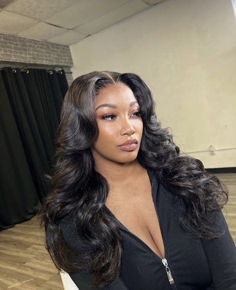 Middle Part With Layers Black Women Curls, Lace Front Layered Curls, Layered Prom Hair, Frontal Wig Layers With Curls, Middle Part Bouncy Curls, Layered Bombshell Curls, Layered Curled Wig, Bounce Curls Hairstyles, Layered Curls Wig Black Women