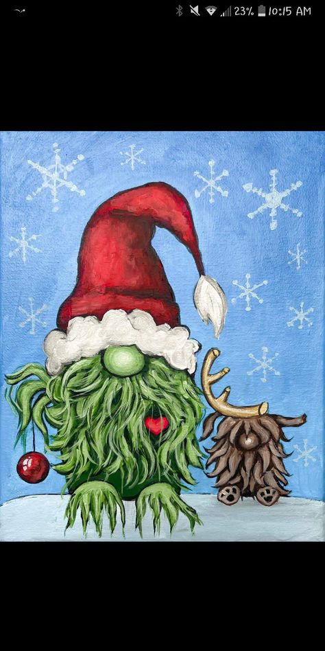 Grinch Painting Ideas On Canvas, Grinch Christmas Painting, Grinch Painting Ideas, Grinch Painting On Canvas, Grinch Canvas Painting, Grinch Paintings, Christmas Gnomes Painting, Grinch Painting, Grinch Gnome