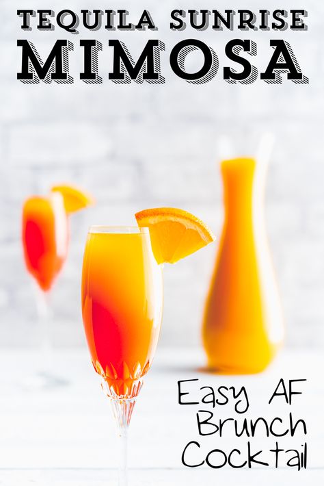 Brunch Tequila Drinks, Sunrise Mimosa Recipe, Tequila Sunrise Mimosa, Tequila Brunch Cocktails, Mexican Mimosa Recipe, Mexican Brunch Drinks, Tequila Mimosa, Brunch Margaritas, Brunch Cocktails Easy