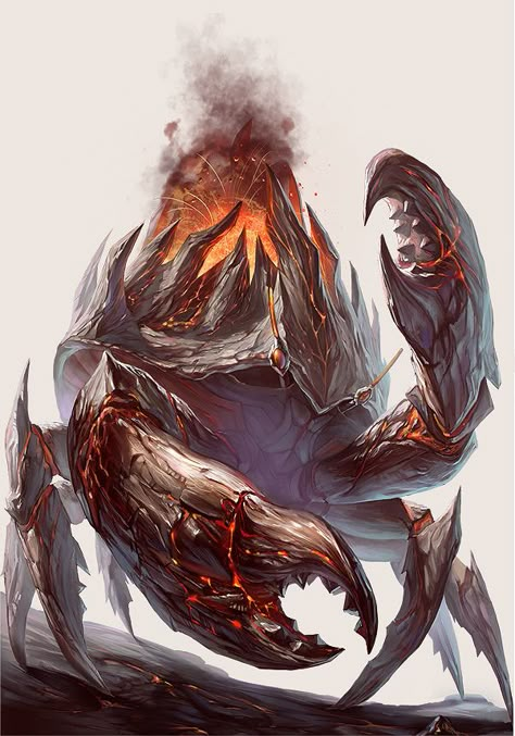 Volcano Crab, Yu Cheng Hong on ArtStation at https://www.artstation.com/artwork/D2m0 Crab Art, Beast Creature, Creature Artwork, Fantasy Beasts, Monster Concept Art, Creature Drawings, Fantasy Creatures Art, Fantasy Monster, Creature Feature