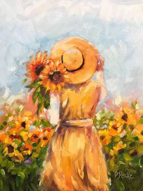 Ako Kresliť, 심플한 그림, Oil Painting Woman, Painting Woman, Original Art Painting, Sunflower Painting, Oil Painting Flowers, Gift Art, Famous Art