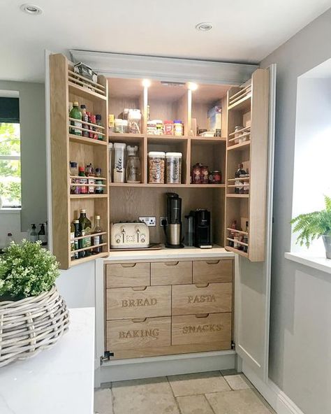 Natasha on Instagram: "Pantry appreciation ….. This is one of the best things we included in our kitchen. We don’t actually have a lot of wall space, so this pantry cupboard was perfect. It literally stores so much and I would really recommend it to anyone having a new kitchen built. We have hidden so much in here including our toaster, coffee machine and more! Only wished now we’d had a “chocolate” drawer 😂. Happy #stillsunday #kitchen #kitchendesign #kitchendecor #kitcheninspiration # Kitchen Pantry Cupboard, Built In Pantry, Pantry Wall, Pantry Cupboard, Hamburger Helper, Kitchen Pantry Design, Kitchen Pantry Cabinets, Pantry Design, Pantry Cabinet