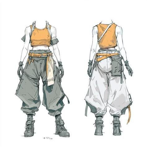 Sci Fi Fashion Art, Arcane Clothes Drawing, Jacket Waist Tied, Tied Jacket Around Waist, Arcane Clothing Design, Sci Fi Outfit Concept Art, Open Back Jacket, Cyberpunk Outfit Casual, Sci Fi Fantasy Clothing