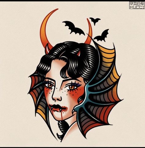 Traditional Tattoo Halloween, Vampire Tattoo Designs, Dracula Tattoo, Traditional Tattoo Woman, Vampire Tattoo, Tattoo Halloween, Halloween Flash, Traditional Tattoo Old School, Pin Up Girl Tattoo