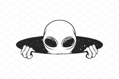 alien to climb out of a space hole by Galacticus on @creativemarket Alien Doodle Simple, Space Alien Tattoo, Trippy Alien Tattoo Ideas, Cool Alien Drawings, Alien Art Drawing, X Files Tattoo, Alien Tattoo Design, Alien Tattoo Ideas, Alien Doodle