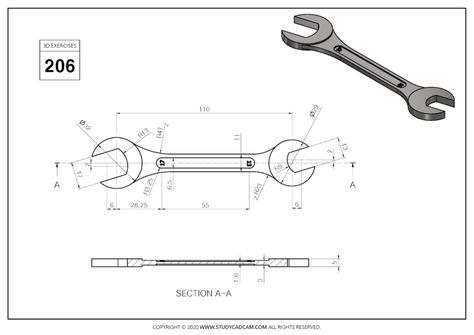 3D CAD EXERCISES 206 - STUDYCADCAM Solidworks Drawings Assembly, Cad Drawing Mechanical, Cad Design Mechanical, Autocad 3d Modeling, 3d Cad Exercises, Autocad Isometric Drawing, Learn Autocad, Solidworks Tutorial, 3d Geometry