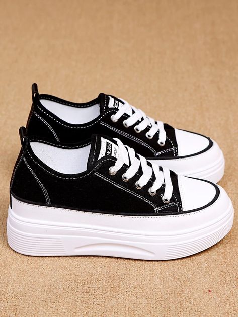 Letter Detail Lace-up Front Skate Shoes | SHEIN Stylish Shoes Heels, Pandora Shop, Shoes For Girl, Vans Shoes Women, Casual Shoes Women Sneakers, Nike Shoes Women Fashion, Shoes Shein, Pretty Sneakers, Shein Shoes