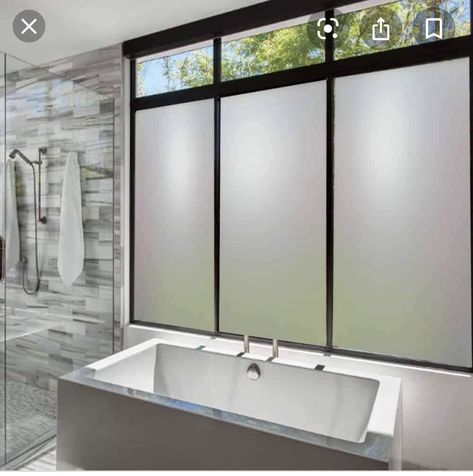 Frosted bottom panes for privacy Frosted Window Film Bathroom, Beige Window, Privacy Glass Window, Wet Room Bathroom, Frosted Glass Window, Frosted Window Film, Smart Glass, Bathroom Design Trends, Frosted Windows