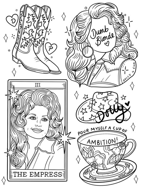 Dolly Parton Traditional Tattoo, Dolly Parton Flash Tattoo, Dolly Parton Line Drawing, Dolly Inspired Tattoo, Dolly Parton Outline, Dolly Parton Coloring Pages, Traditional Tattoo Coloring Pages, Dolly Parton Embroidery, Dolly Parton Inspired Tattoo