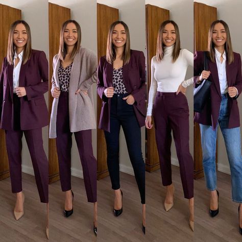 The O'Hara Blazer—Sharkskin curated on LTK Womens 2 Piece Suit, Work Staples For Women, Womens Presentation Outfit, Court Outfits For Women Winter, Burgundy Suit For Women, Women's Fashion Work Office Style, Elegant Office Outfit Work Chic, Business Casual Outfits Monochromatic, Jewel Tone Business Casual