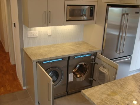 Laundry In Kitchen, Traditional Laundry Room, Laundry Room Storage Shelves, Small Laundry Room Organization, Room Storage Diy, Stackable Washer And Dryer, Shuttle Bus, Small Laundry Rooms, Small Laundry Room